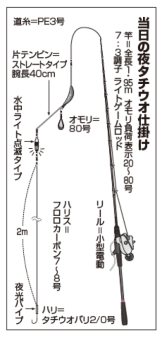 当日の夜タチウオ仕掛け