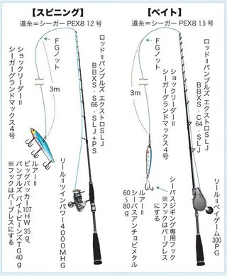 シーバスジギングタックルの図