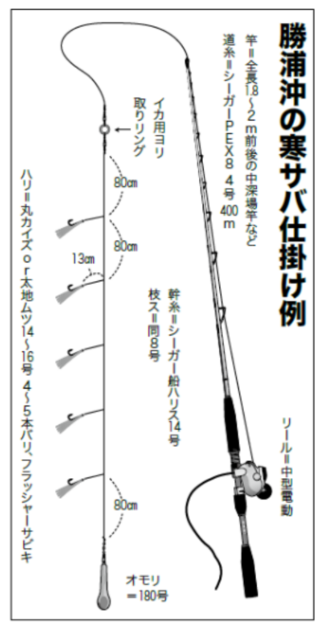 勝浦沖の寒サバ仕掛け例