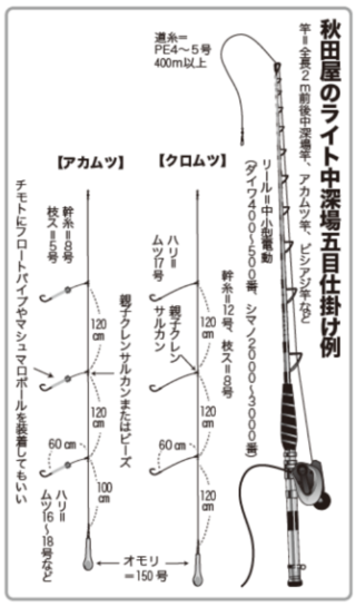 秋田屋のライト中深場五目仕掛け例