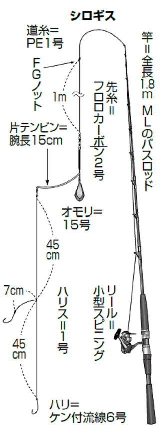 当日のシロギスのタックルの図