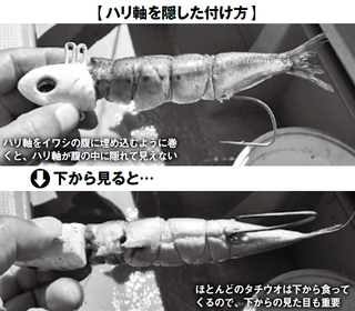 ハリ軸を隠した付け方の写真