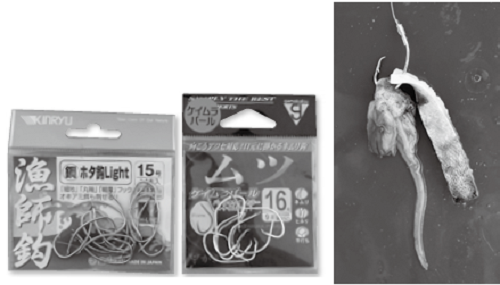 釣り具と餌の写真