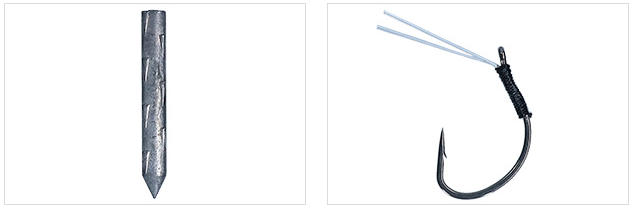 シンカーとフックのアップ写真