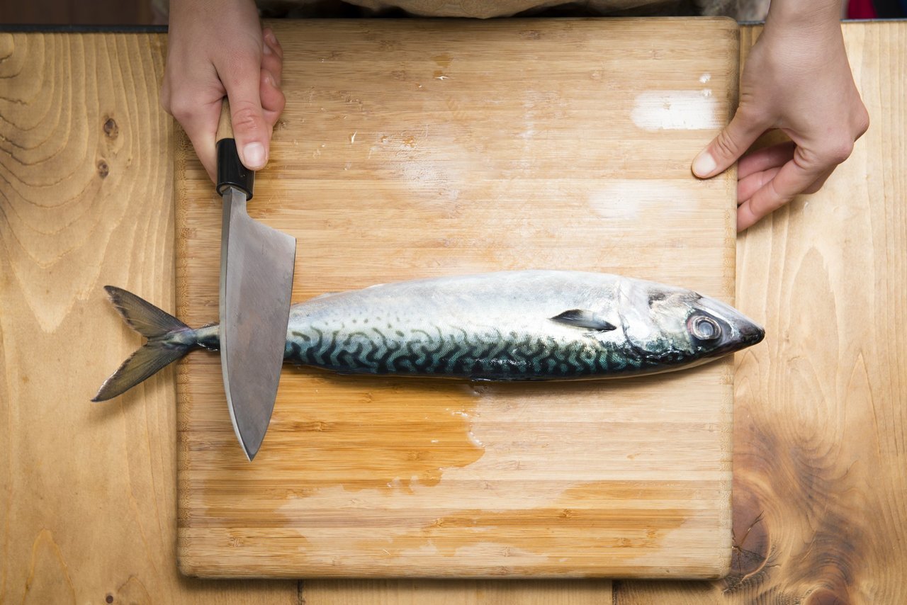 サバをさばく写真