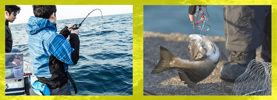 魚と釣り人のアップ写真