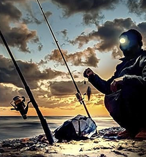 ロッドと釣り人のアップ写真