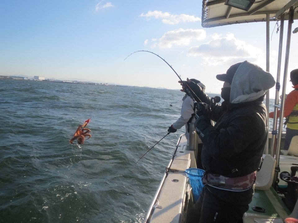タコ釣り　釣り人　写真