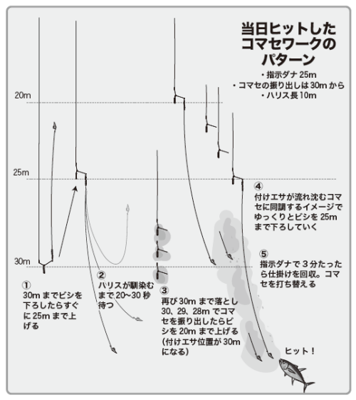 当日ヒットしたコマセワークのパターン