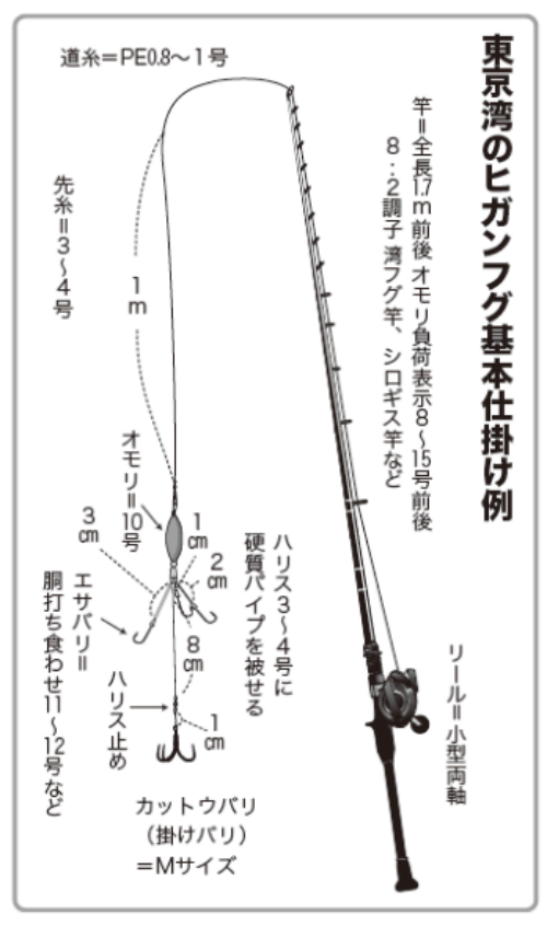 東京湾のヒガウフグ基本仕掛け例