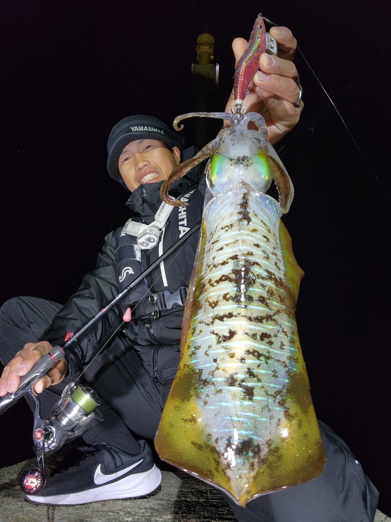 エギ王Kボルカノロックでキャッチした良型のアオリイカ