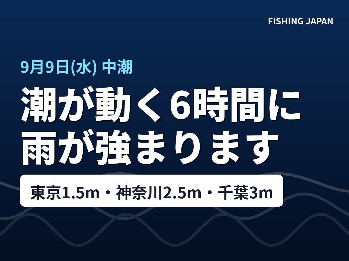 潮がいちばん動く6時間に、雨がいちばん強まります|9月9日(水)は東京1.5m・神奈川2.5m・千葉3m