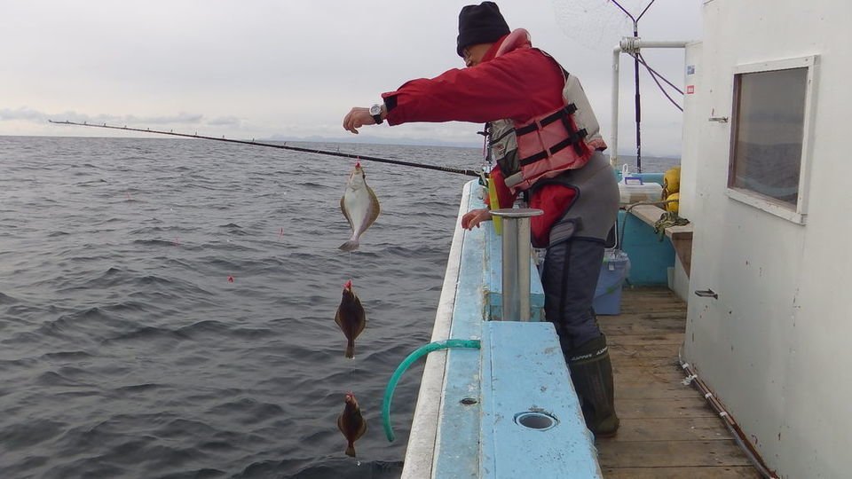 釣り　カレイ　釣り人　写真