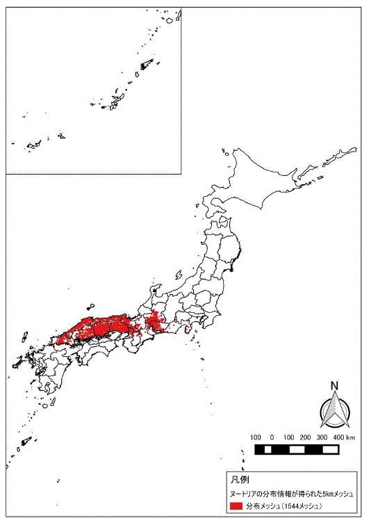 日本列島　ヌートリア生息地