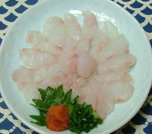 シロダイ　薄造り　青じそ　もみじおろし　ねぎ　写真