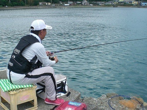 クロダイ 釣り竿 男性 海 写真