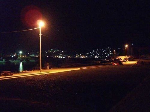 常夜灯 防波堤 夜空 写真