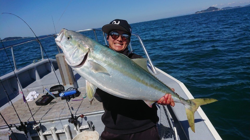 釣り人　男性　ブリ　釣船　写真