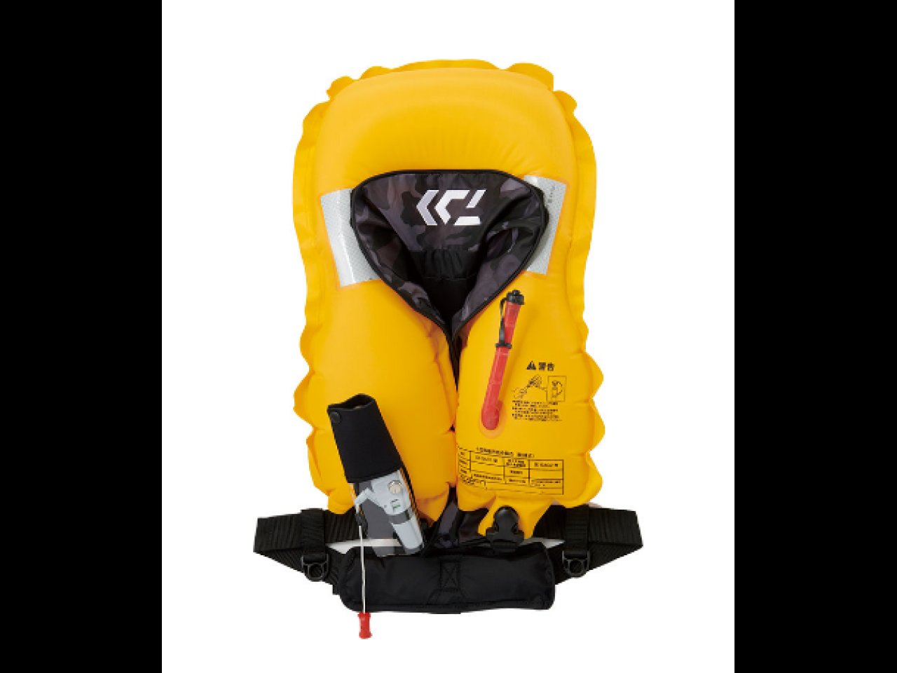 膨張したライフジャケットのアップ写真