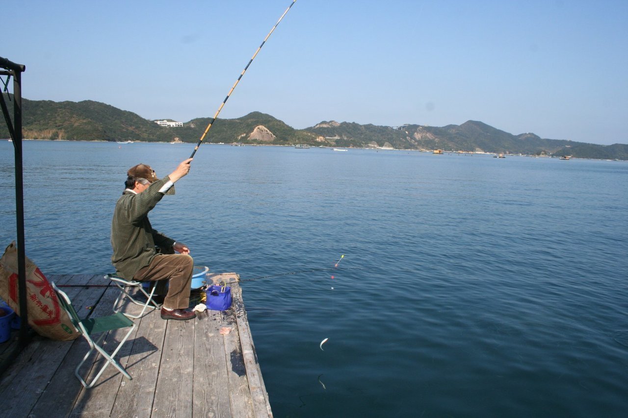釣り人とサヨリの写真