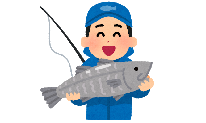 魚を持っている釣り人のイラスト
