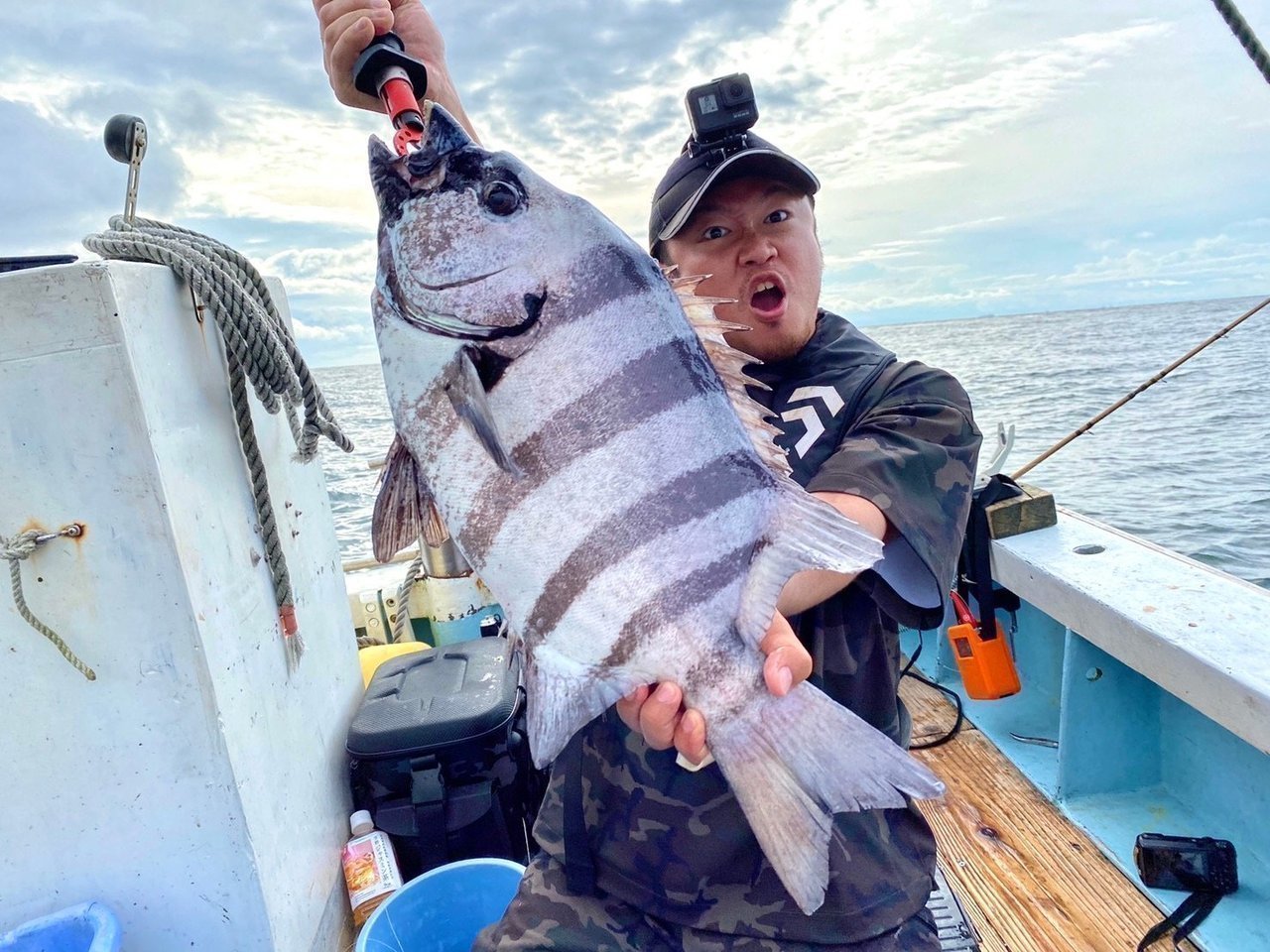 釣り人とイシダイの写真