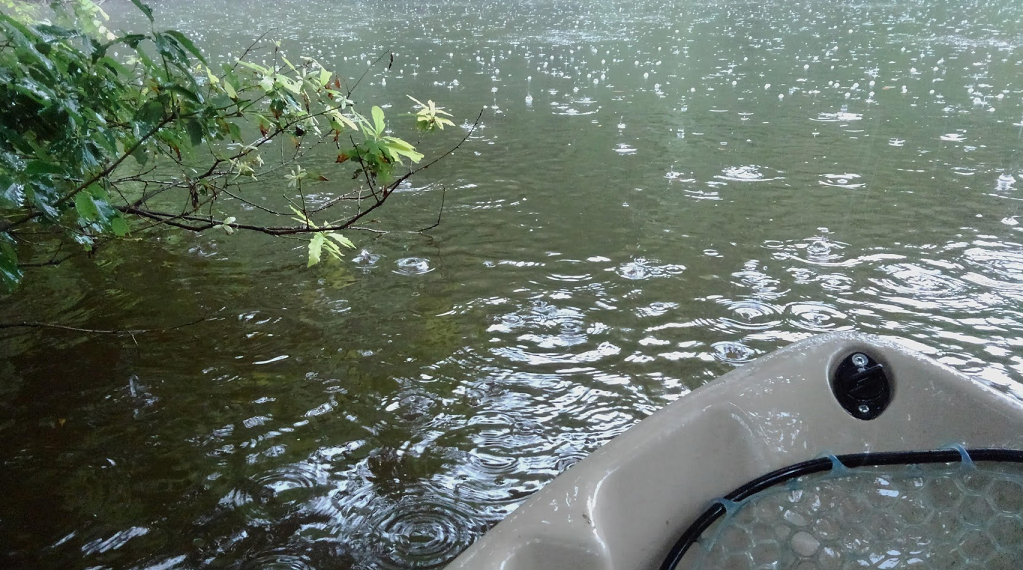 雨の降る釣り場の写真